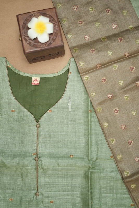 SAGE & BEIGE SEMI-STITCHED TUSSAR SUIT SET