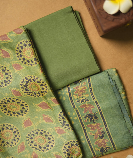 LEAF GREEN AJRAKH HANDBLOCK PRINTED TUSSAR SUIT SET