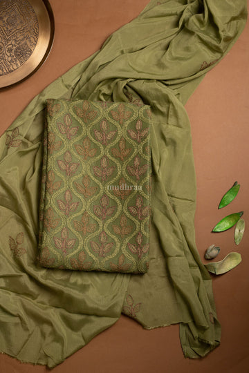 Olive Green Chikankari Organza Suit Set