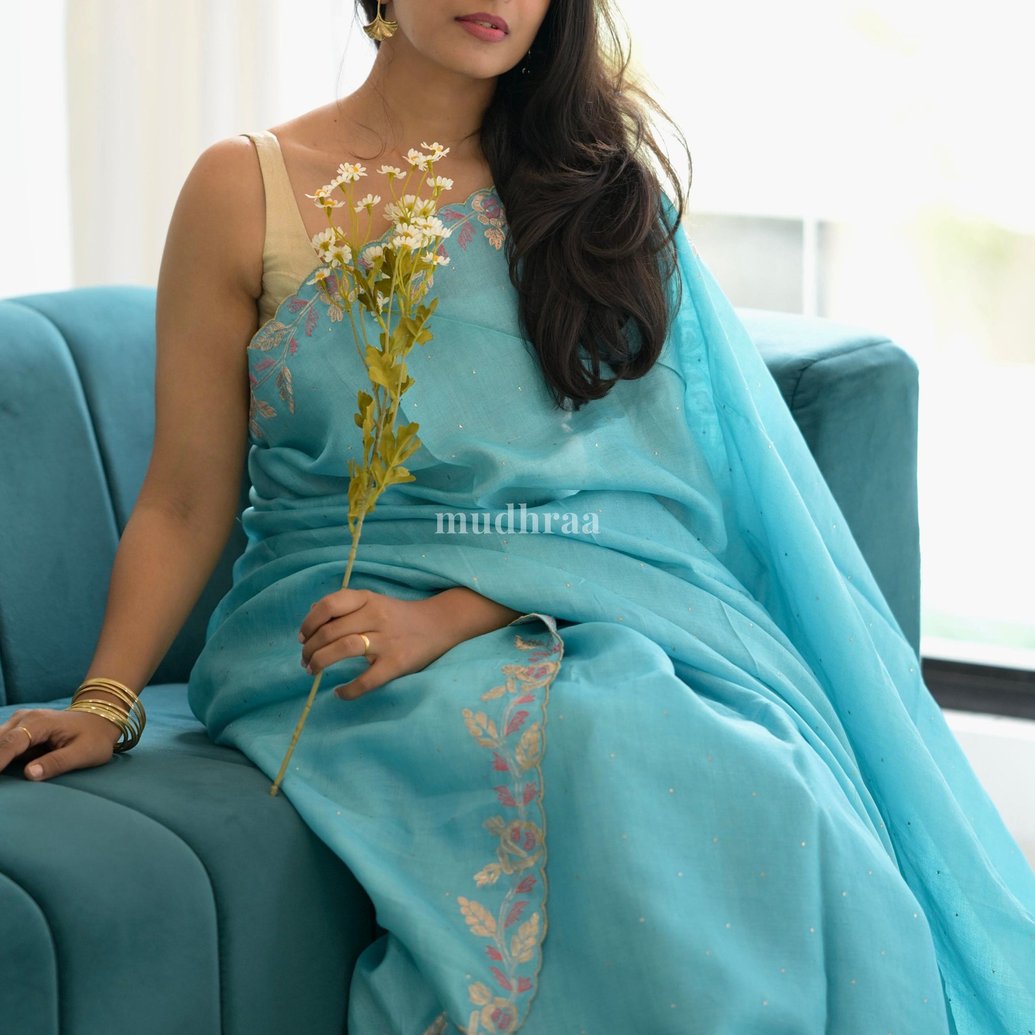 Sky Blue Tussar Saree