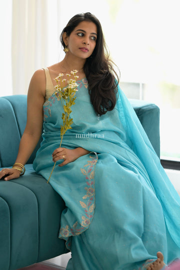 Sky Blue Tussar Saree