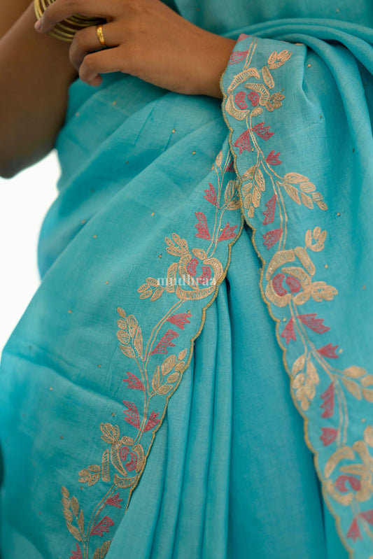 Sky Blue Tussar Saree