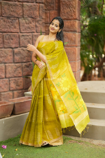 LIGHT MOSS WOVEN KORA SAREE