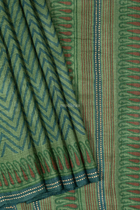 Camouflage Green pure tussar silk saree