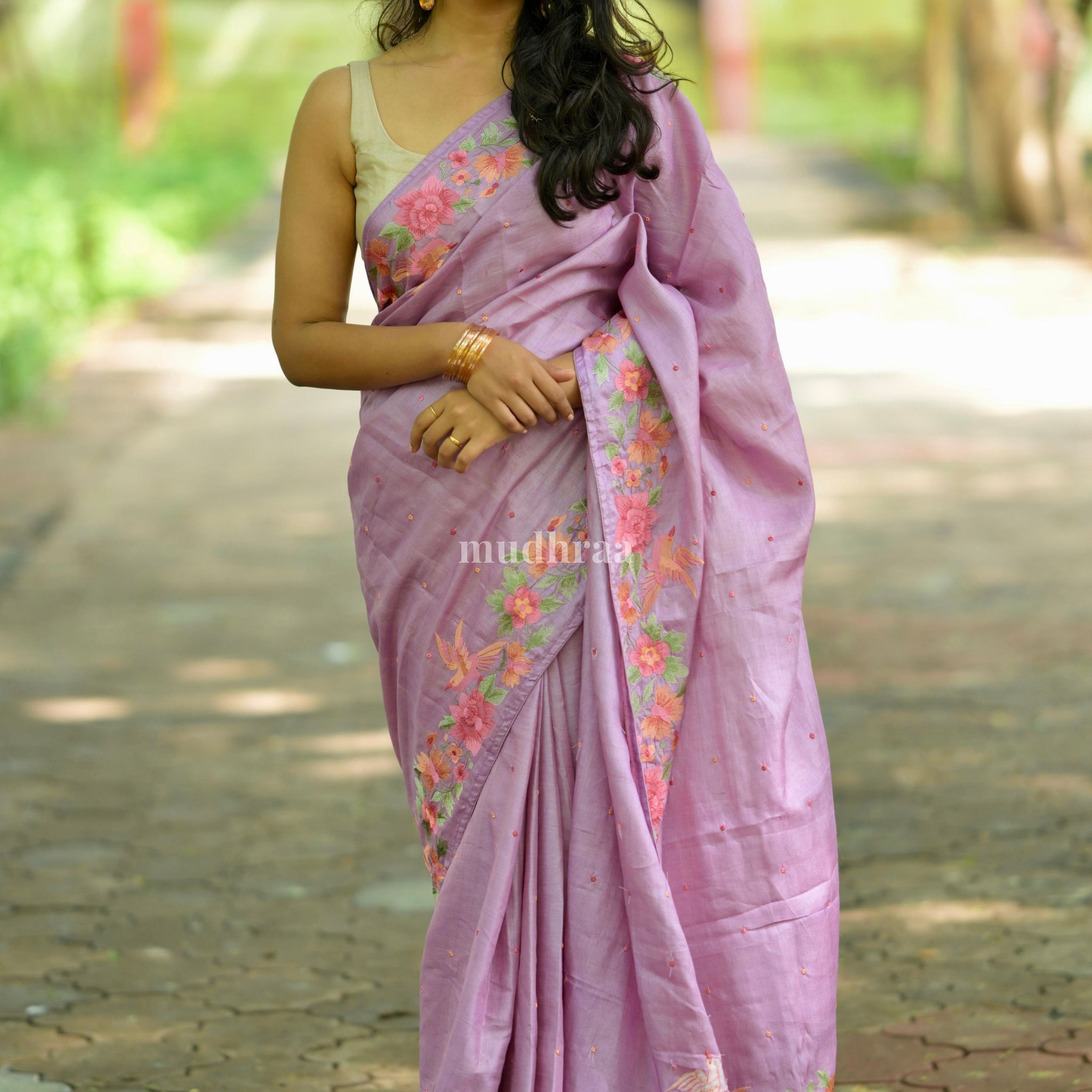 Lavender Floral Tussar Saree