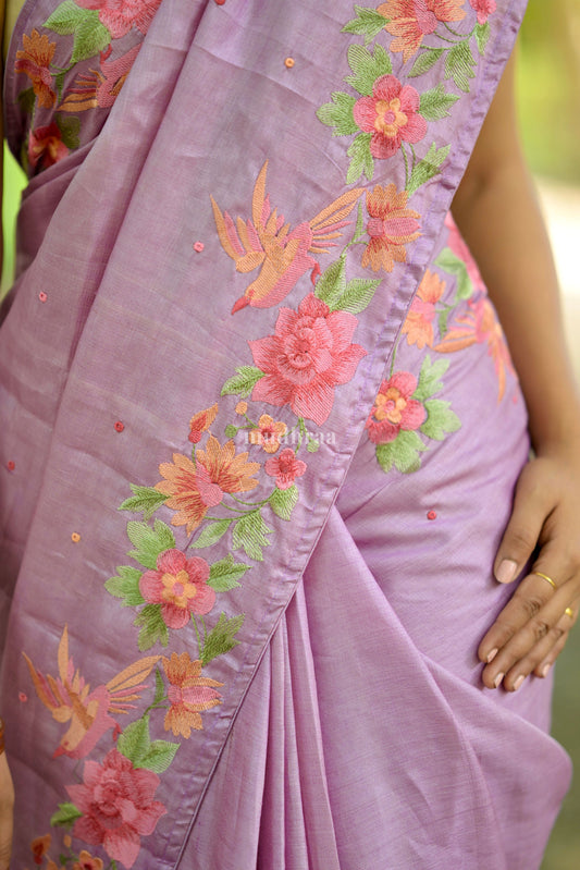 Lavender Floral Tussar Saree