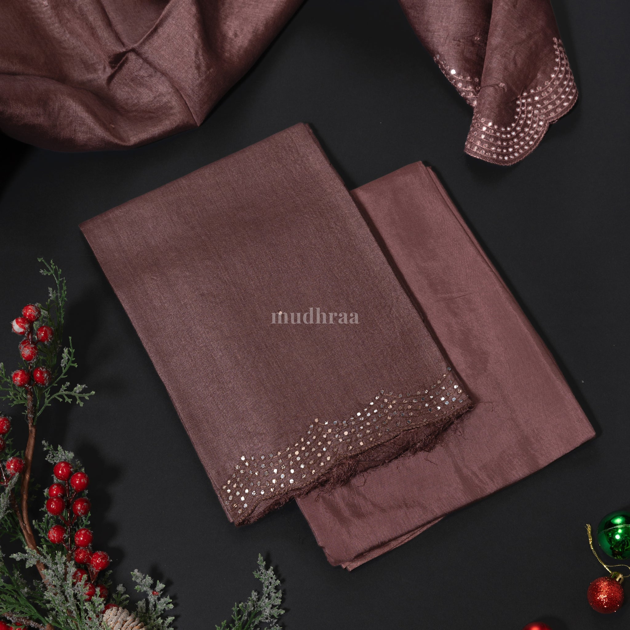 Silky brown Tussar suit set