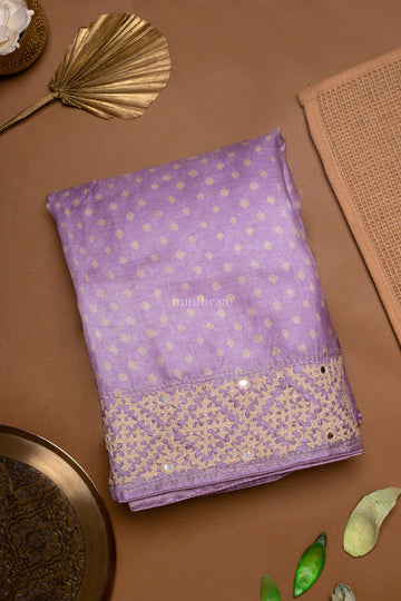 Lavender Kutch Embroidered Bandhani Tussar Saree