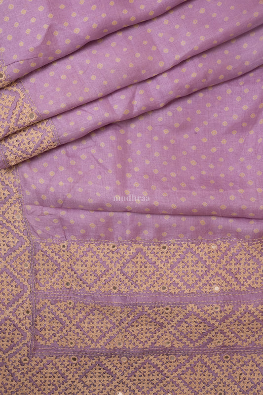 Lavender Kutch Embroidered Bandhani Tussar Saree