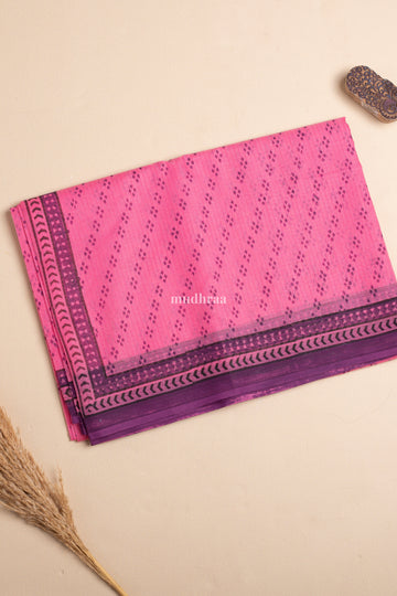 PINK & PURPLE HANDBLOCK PRINTED KOTA COTTON SAREE