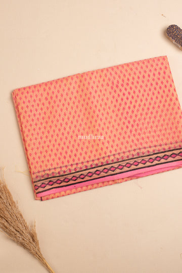 PEACH & PINK HANDBLOCK PRINTED KOTA COTTON SAREE