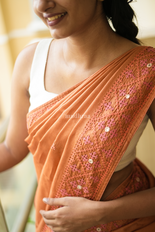 RUST ORANGE KUTCH TUSSAR SAREE