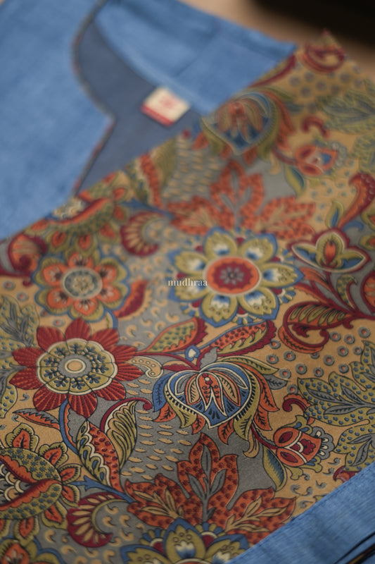STEEL BLUE SEMI-STITCHED TUSSAR SUIT SET