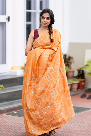 Mustard Kutch Work Saree