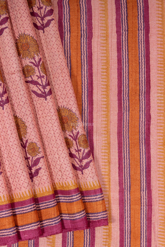 Sandal wood Pink pure tussar silk saree