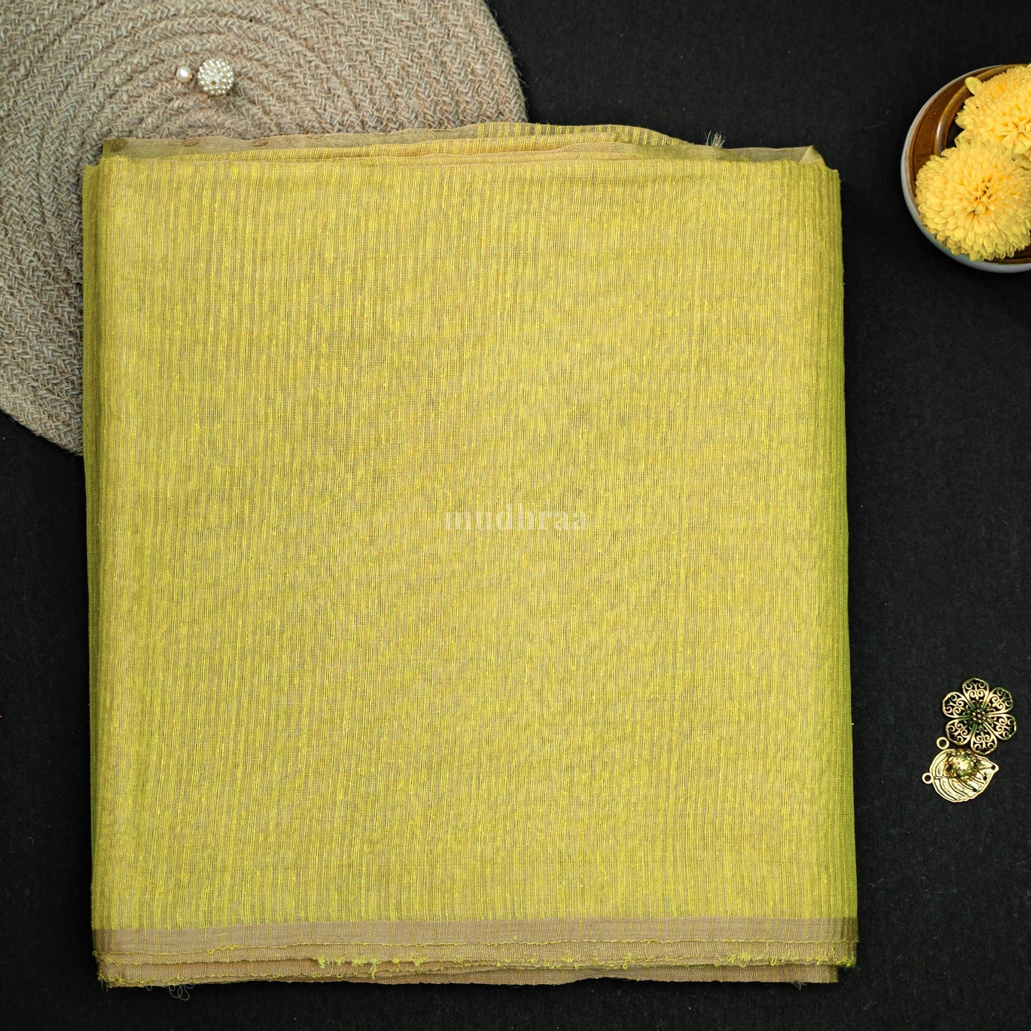 Lemon Yellow Resham Raw Silk Saree