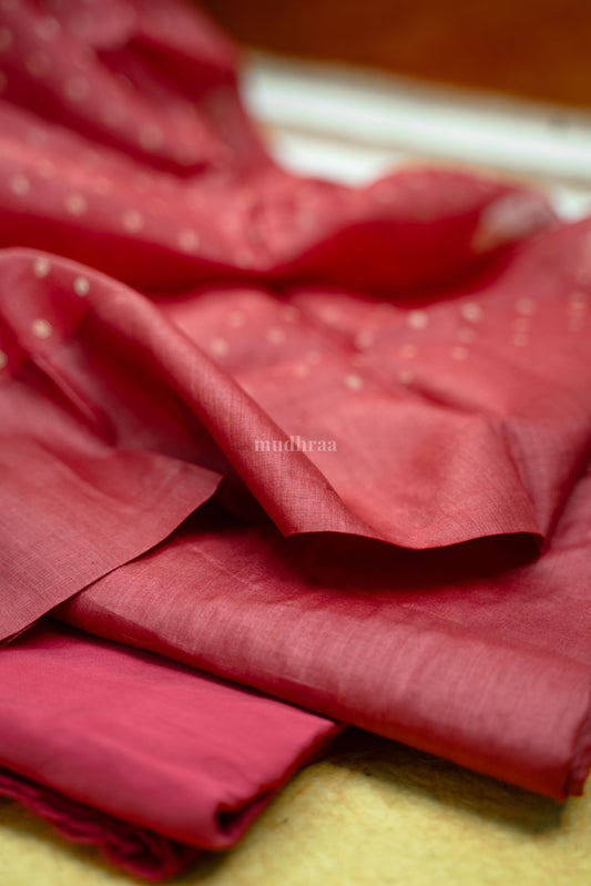 Dark pink Tussar silk semi-stitched Suit set