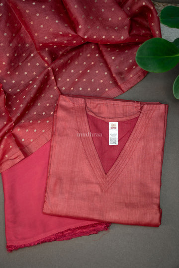 Dark pink Tussar silk semi-stitched Suit set