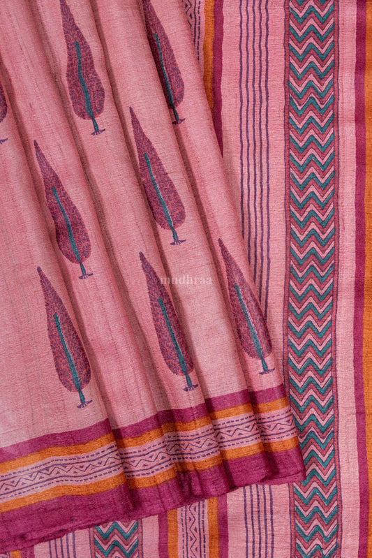 Pastel Pink pure tussar silk saree