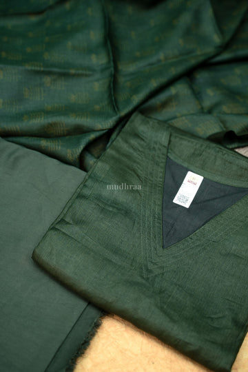 FOREST GREEN PURE TUSSAR SEMI - STITCHED SUIT SET