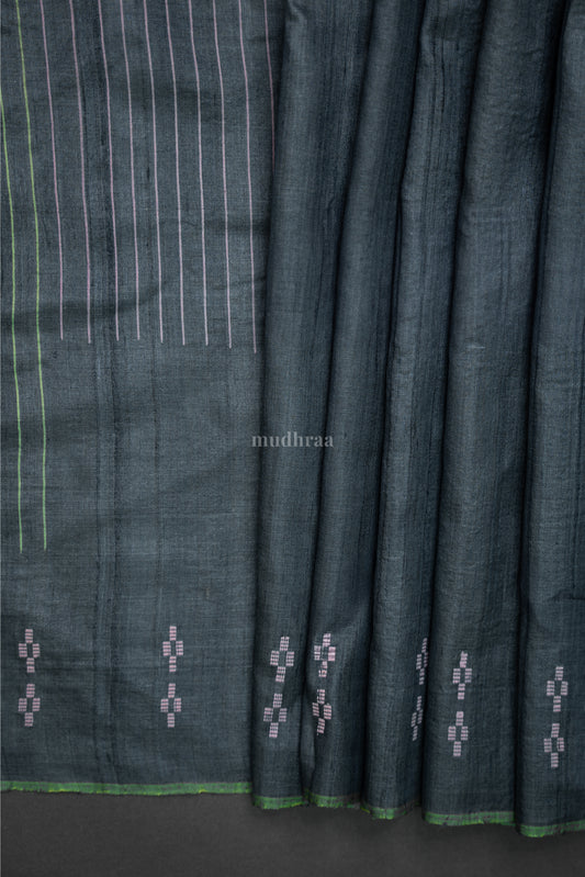 CHARCOAL TUSSAR SILK SAREE