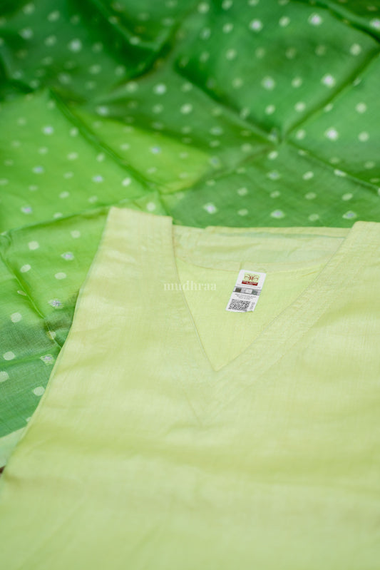 PASTEL YELLOW AND GREEN PURE TUSSAR SEMI - STITCHED SUIT SET