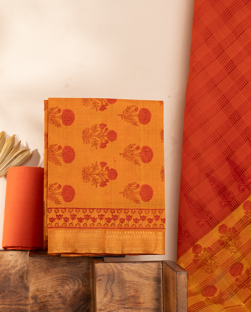 MARIGOLD Mangalagiri Handblock Printed Salwar Set