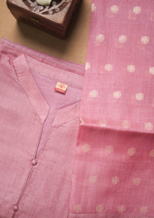 BABY PINK SEMI-STITCHED TUSSAR SUIT SET