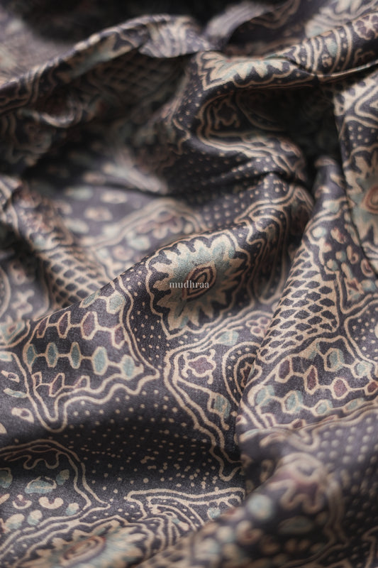 COAL BACK AJRAKH HANDBLOCK PRINTED TUSSAR SUIT SET