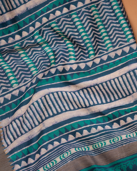 BLUE GREEN CHANDERI JUTE SAREE