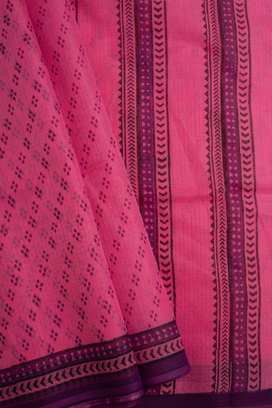 PINK & PURPLE HANDBLOCK PRINTED KOTA COTTON SAREE