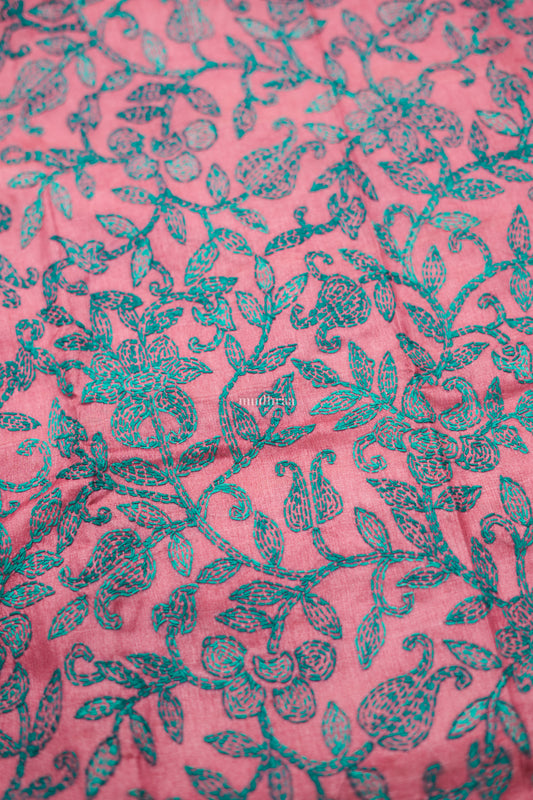 PINK & TURUOISE KANTHA TUSSAR SUIT SET