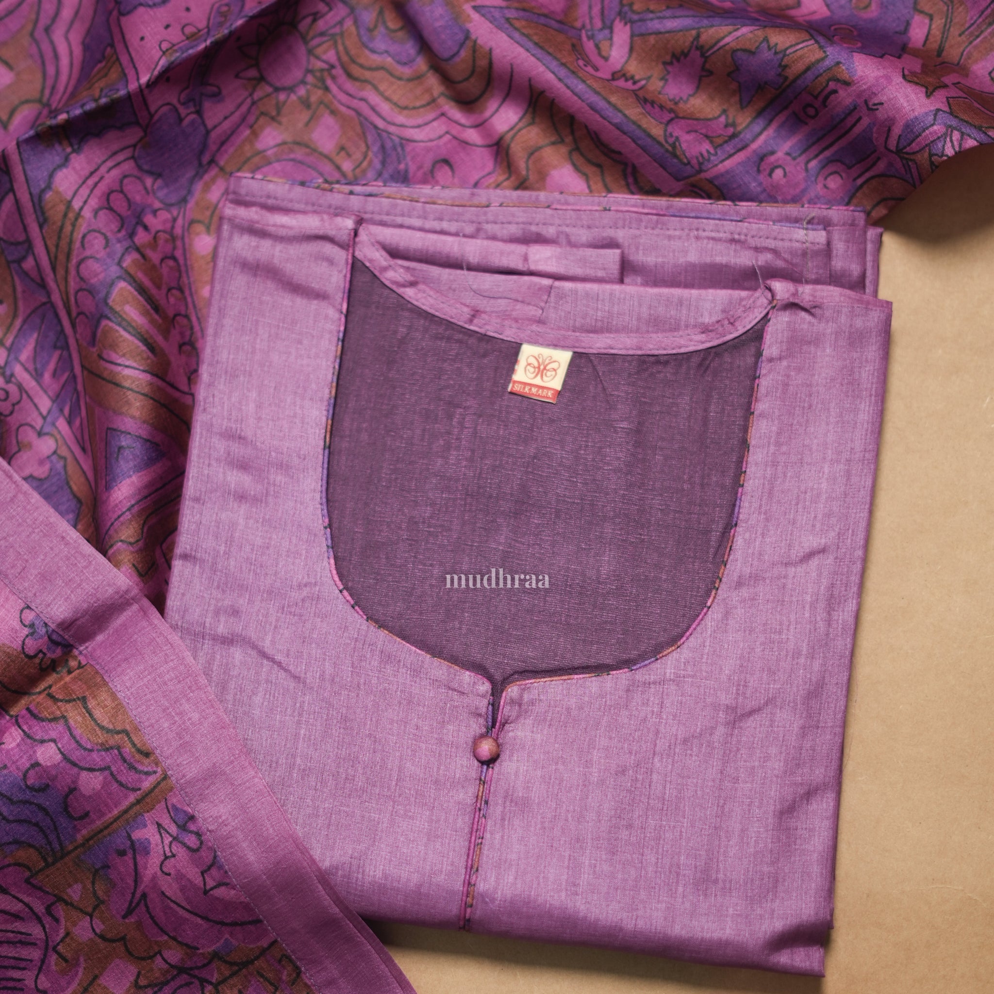 VIOLET SEMI-STITCHED TUSSAR SUIT SET