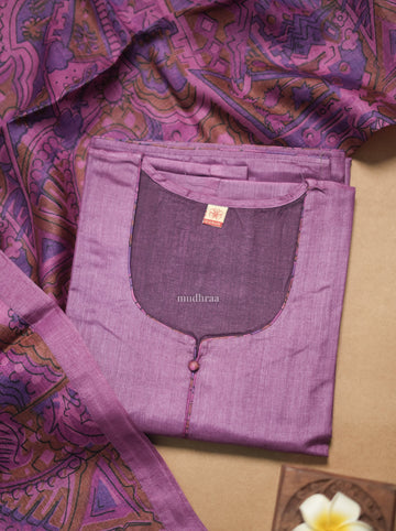 VIOLET SEMI-STITCHED TUSSAR SUIT SET