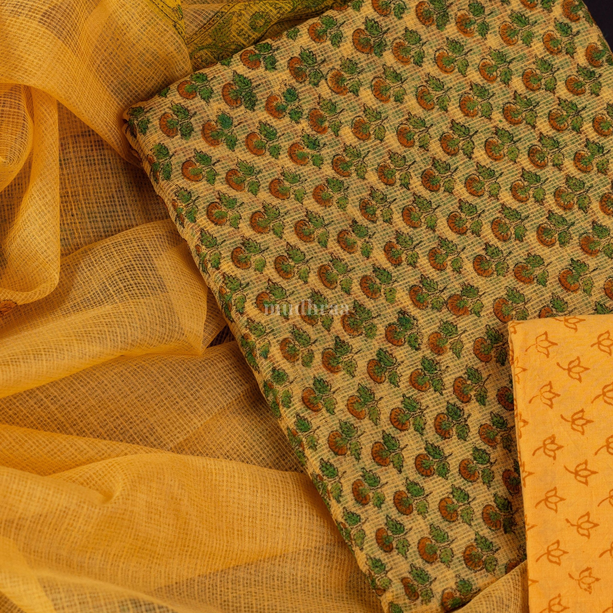 SUNSHINE YELLOW KOTA HANDBLOCK PRINTED SUIT SET