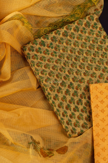 SUNSHINE YELLOW KOTA HANDBLOCK PRINTED SUIT SET