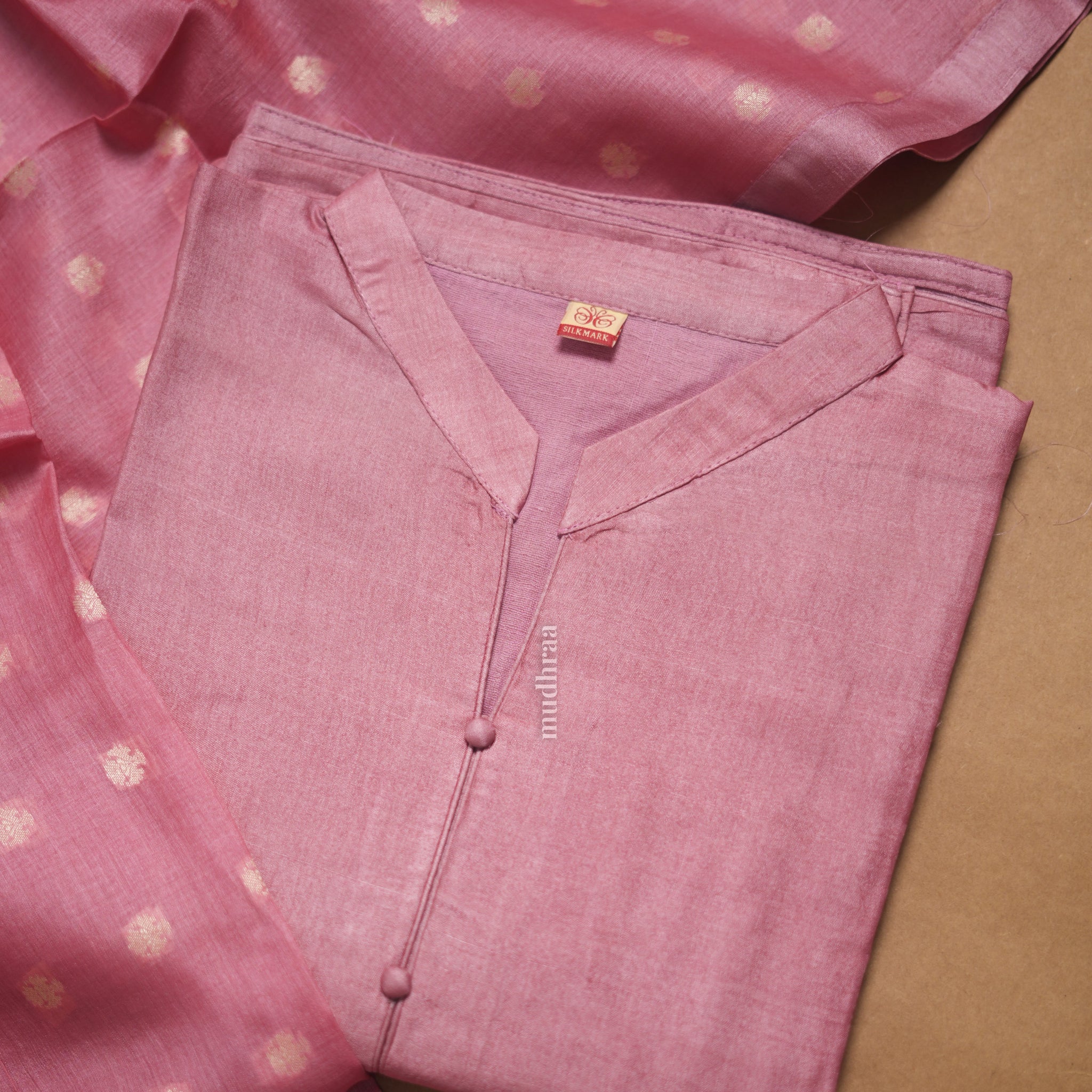 BABY PINK SEMI-STITCHED TUSSAR SUIT SET