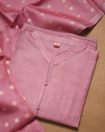 BABY PINK SEMI-STITCHED TUSSAR SUIT SET