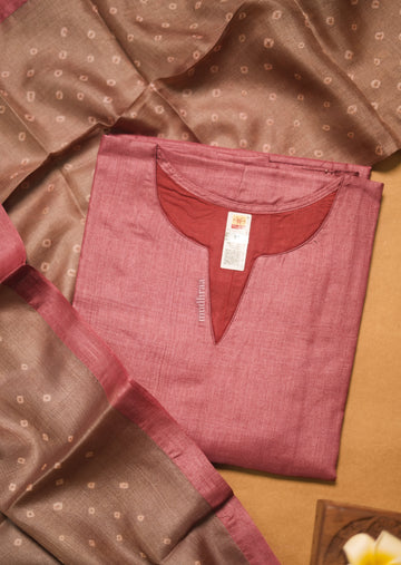 ROUGE & TAUPE SEMI-STITCHED TUSSAR SUIT SET