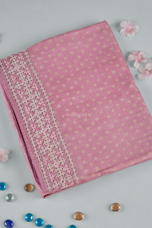 BABY PINK KUTCH EMBROIDERED BANDHANI TUSSAR SAREE