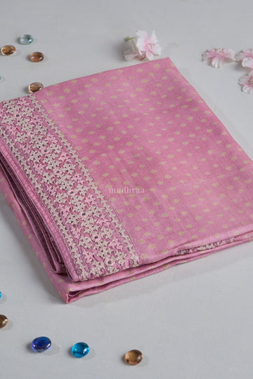 BABY PINK KUTCH EMBROIDERED BANDHANI TUSSAR SAREE