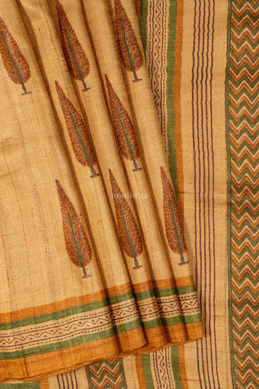 Earth Yellow pure tussar silk saree