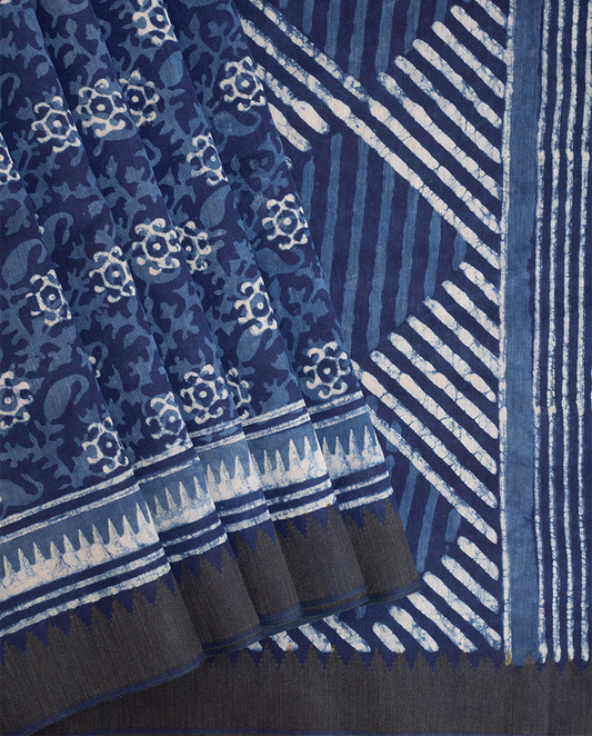 INDIGO CHANDERI JUTE BORDER SAREE