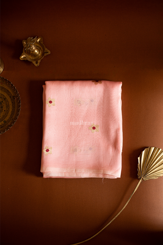 PINK & GOLD FLORAL KORA SILK SAREE