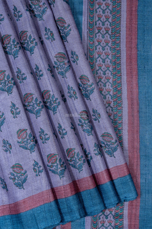 Glossy Grape pure tussar silk saree