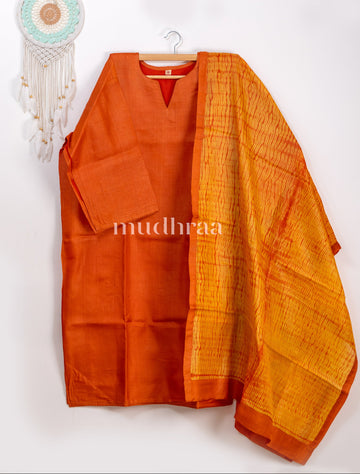 Marmalade orange semi-stitched tussar suit set