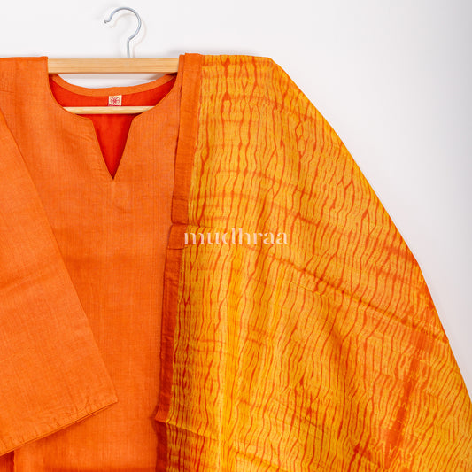 Marmalade orange semi-stitched tussar suit set
