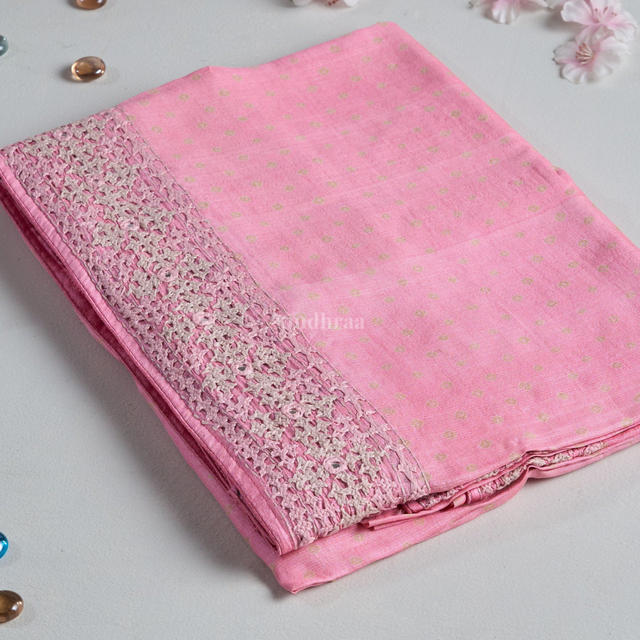 COTTON CANDY KUTCH EMBROIDERED BANDHANI TUSSAR SAREE