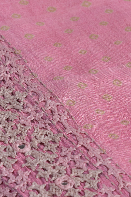 COTTON CANDY KUTCH EMBROIDERED BANDHANI TUSSAR SAREE