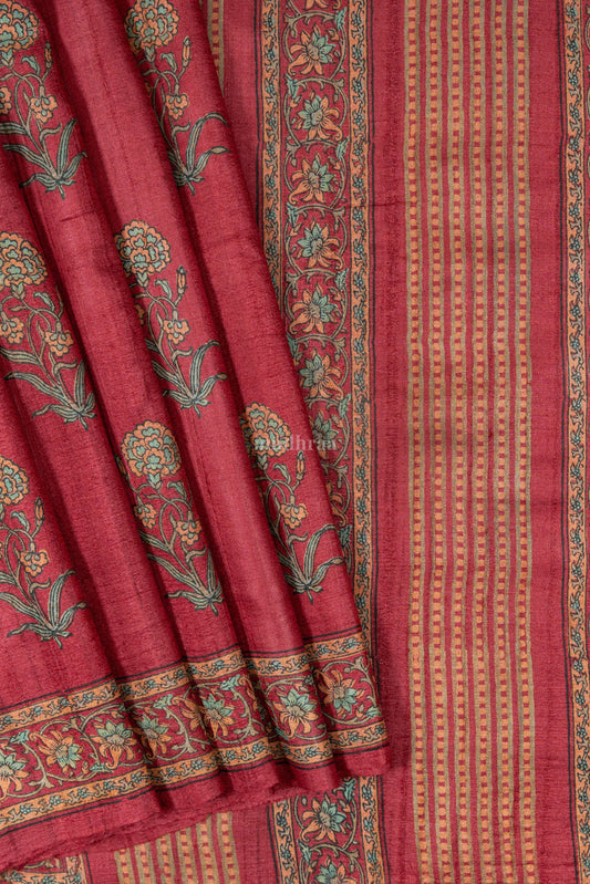 Medium Carmine pure tussar silk saree